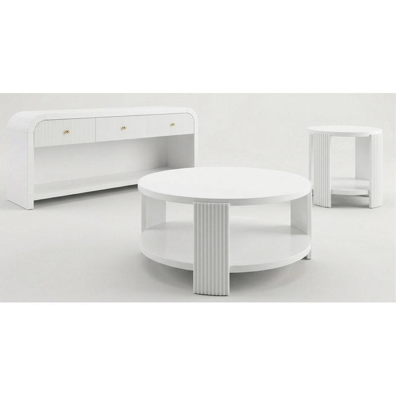 Ensemble de salon 3 pièces Liabella, 3 pièces: table basse, table de bout, meuble tél, Blanc