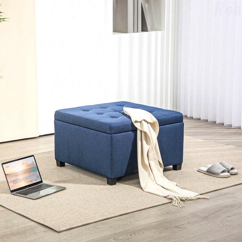 Repose-pieds capitonné en tissu avec couvercle de siège rabattable, charnière en métal, structure en bois d'eucalyptus