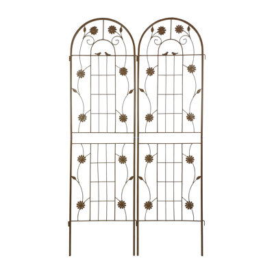 Paquet de 2 treillis de jardin en métal 71 po x 19,7 po antirouille pour plantes grimpantes support de fleurs extérieur brun