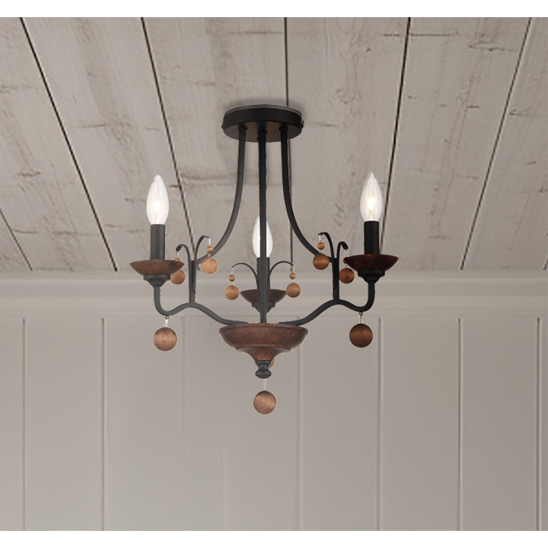 Etosha Semi Flush Mount, Old World Bronze W/Walnut Acce