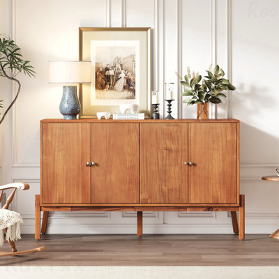 Buffet vintage à 4 portes, poignées en métal, MDF et placage acacia, brun
