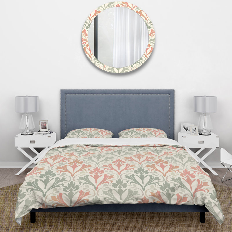 Ensemble de housse de couette pastel à motif damassé rose pastel, Housse de couette simple + 2 taies décoratives st