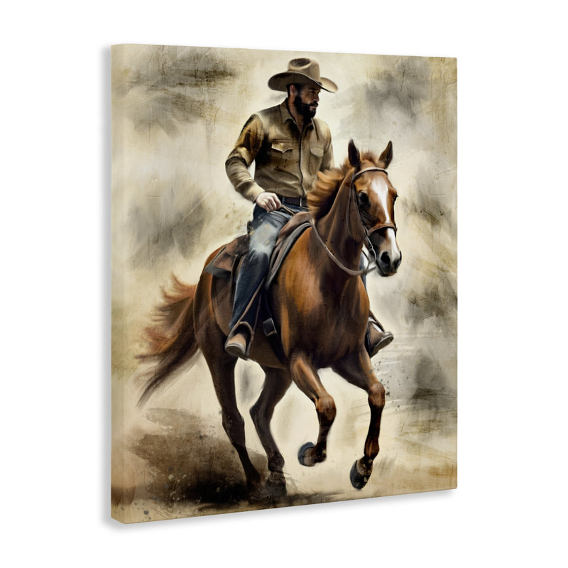 Cheval galop et toile de cowboy, design par Kim Allen, H 20 po x l 16 po
