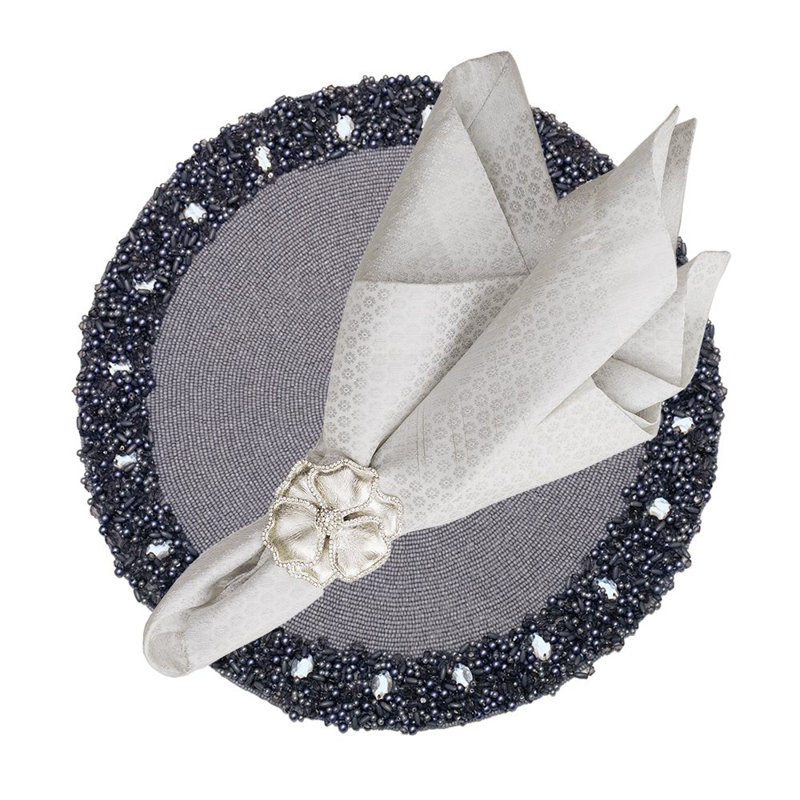 Classic Hand Beaded Round Placemat, Gray