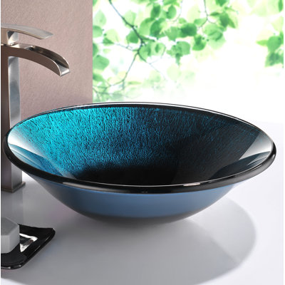 ANZZI Tara 17.7'' Blue/Black Tempered Glass Circular Bathroom Sink