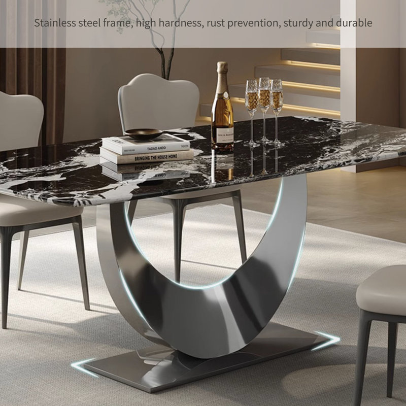 Modern Luxury Microlite Stone Dining Table, 29.5"H x 55.1"L x 31.4"W 