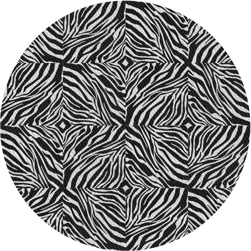 Tapis noir à imprimé animal, Rond 4 pi