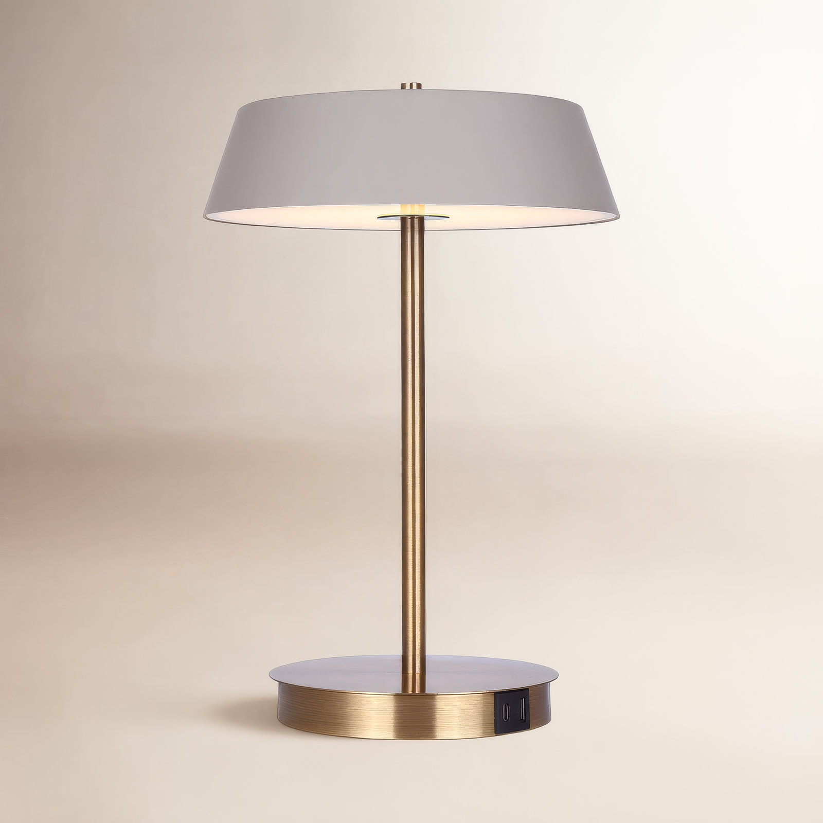 Pretoria 14 In. Integrated LED Brushed Nickel Table Lamp With Teal Metal Shade, On/Off Touch, And USB Chargeports, Gold, Gray