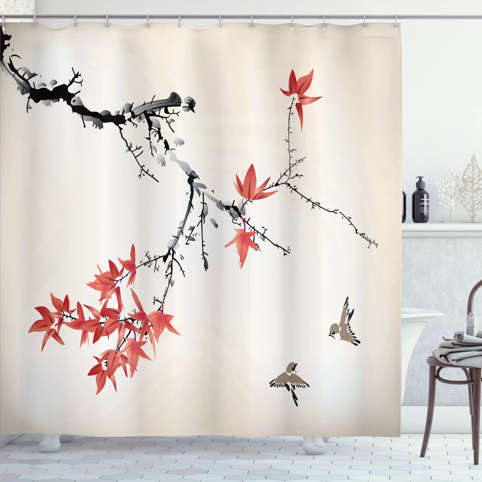 Crane Shower Curtain Set With 12 Hooks Fabric Waterproof Shower Curtain  Birds Shower Curtain Pink Background for Bathroom Decor 