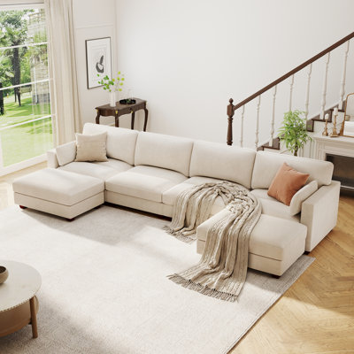 Canapé modulaire rembourré en velours côtelé de 144,2 po de largeur avec repose-pieds amovible