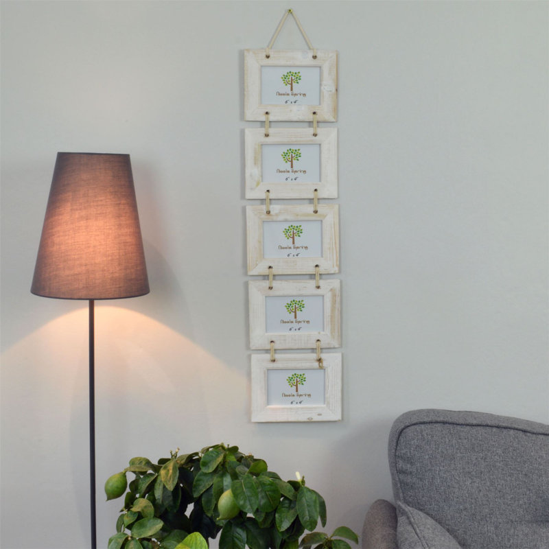 Nicola Spring - Rustic Wooden Hanging 5 Photo Frames - 6 x 4", Brown
