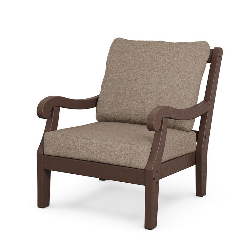 POLYWOOD x Birch Lane Verlyn 4-Piece Deep Seating Set with Sofa, Spiced Burlap Cushion/Mahogany Frame