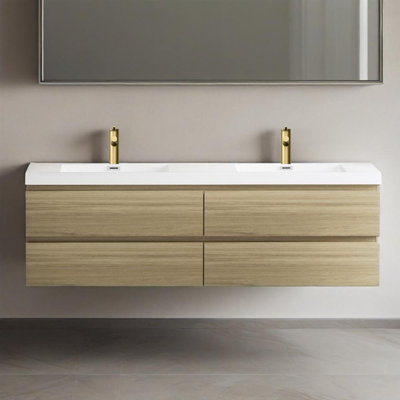 72" Wall-Mounted Bathroom Storage Vanity Cabinet With 2 Resin Top Basin And 4 Soft Close Drawers(Fully Assembled)