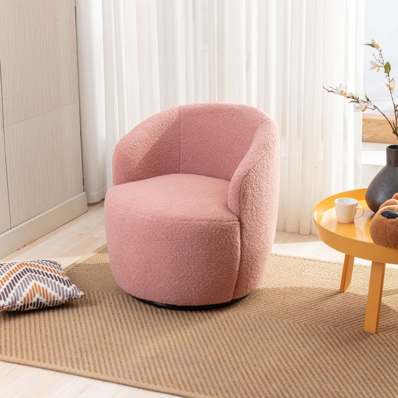 Genece Upholstered Swivel Accent Chair, Light Pink Wool