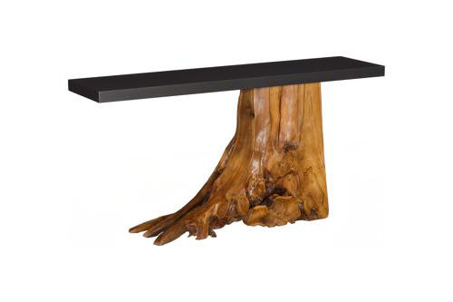 Teak Wood Console Table, Iron Sheet Top