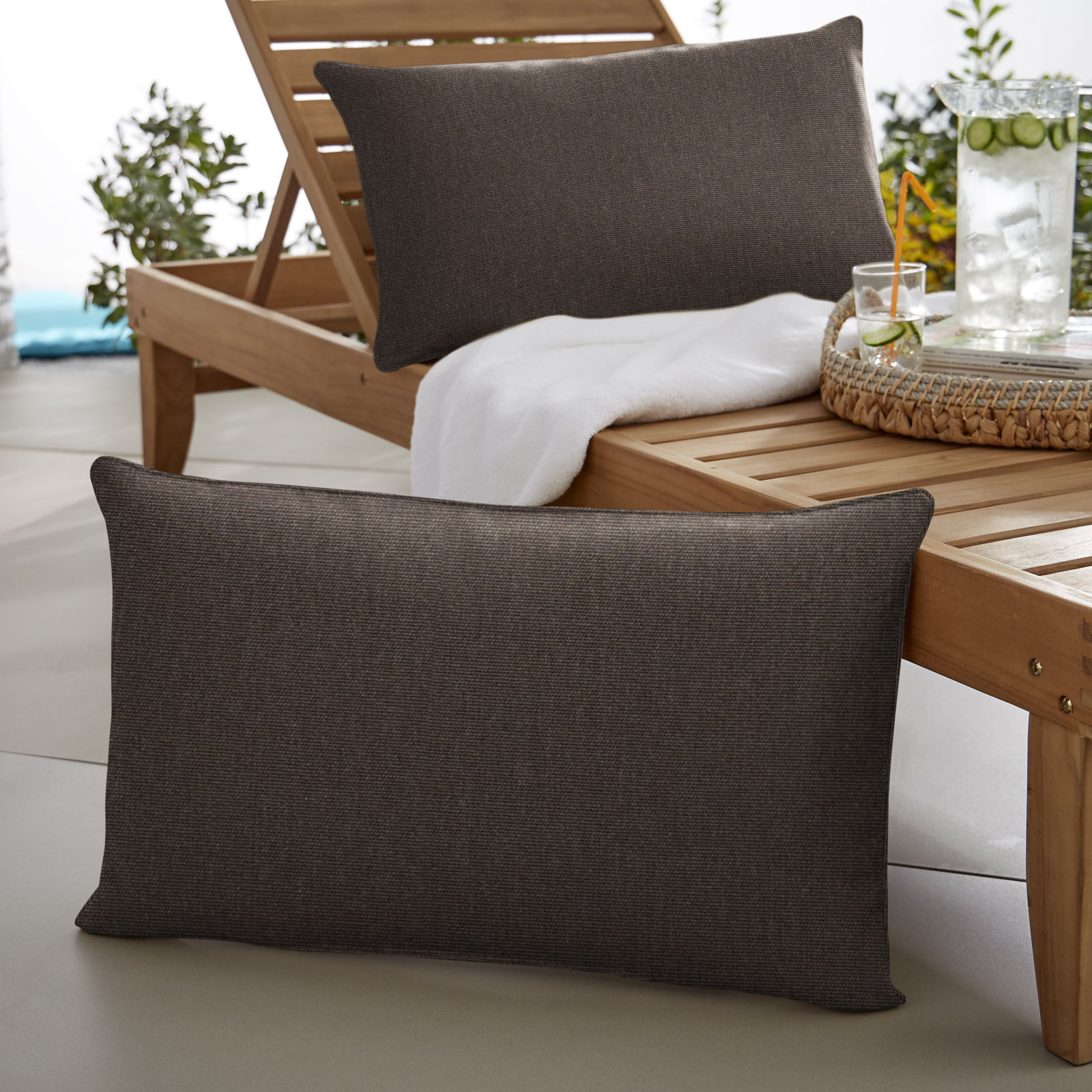 New Sunbrella 2023 Sunbrella® Indoor/Outdoor Lumbar Throw Pillow, Canvas Java, 12” H x 18” W x 6” D