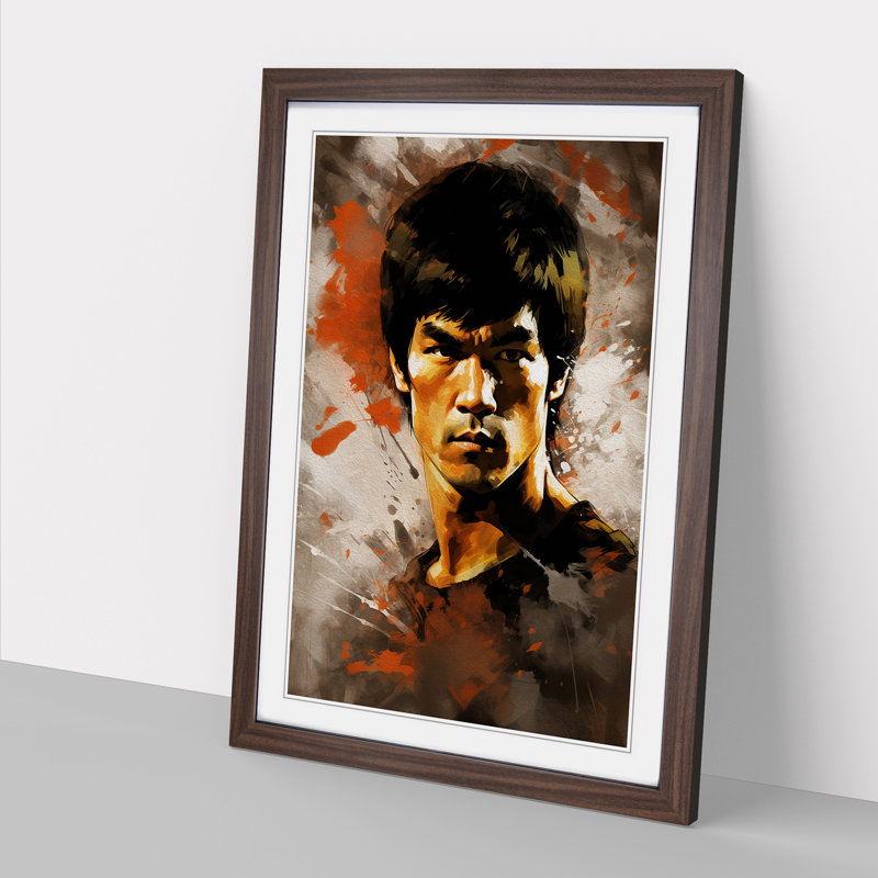 Bruce Lee Gestural - Framed Print, Walnut Framed, 46cm H x 34cm W x 2cm D