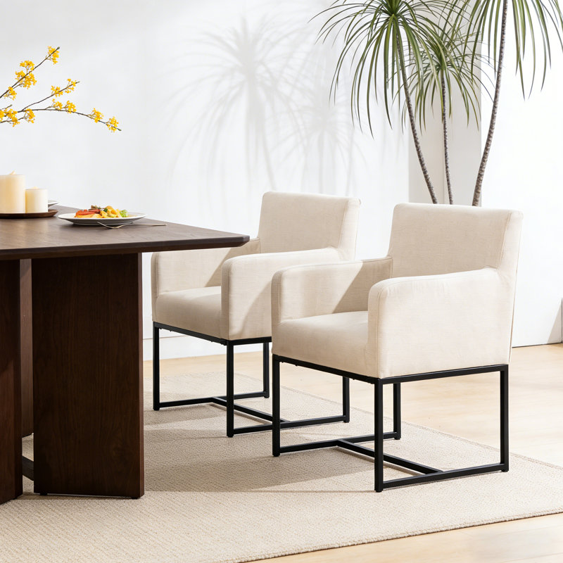 18.9" H Linen Upholstered Sled Base Side Chair with Solid Metal Frame （Set of 2）, Linen