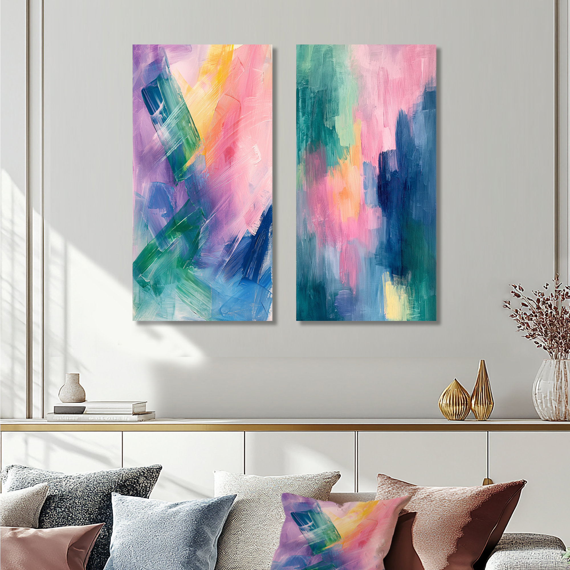 Ivy Bronx Abstract Blue And Pink Ink Dream I - Minimalism Line Wall Art ...