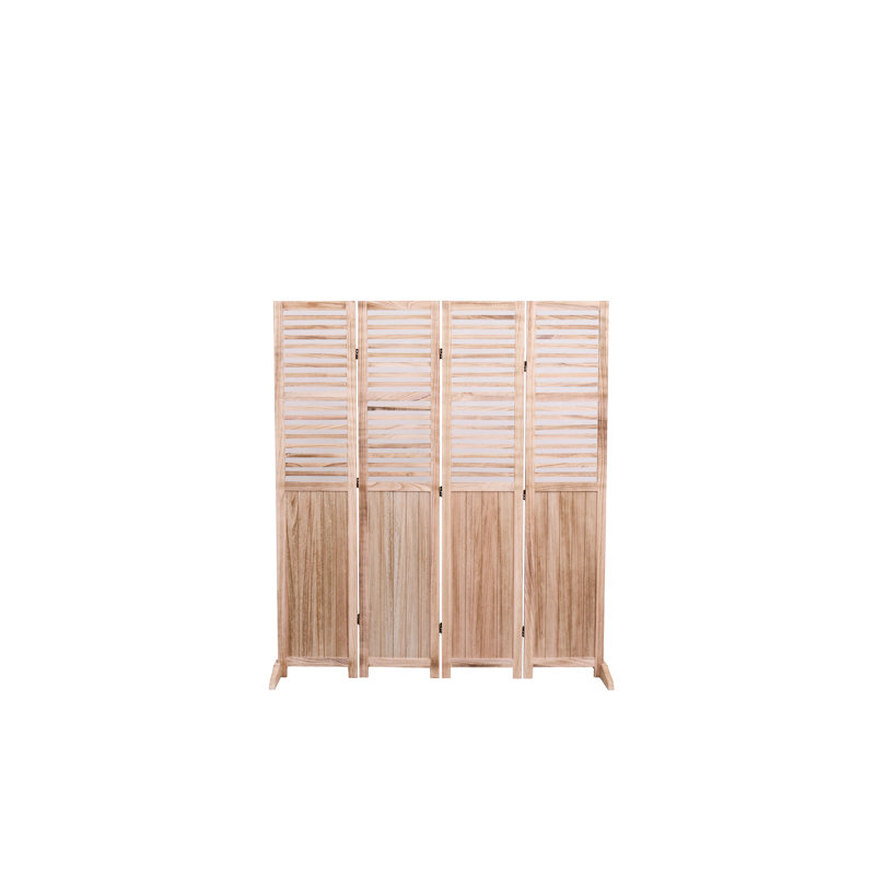 Paravent en bois massif à 4 plis, l 55,2 po x H 65 po, teinte naturelle, charnières en métal pour une utilisation simple et pratique, rehausse le décor de la pièce, se déplie sans effort, intérieur