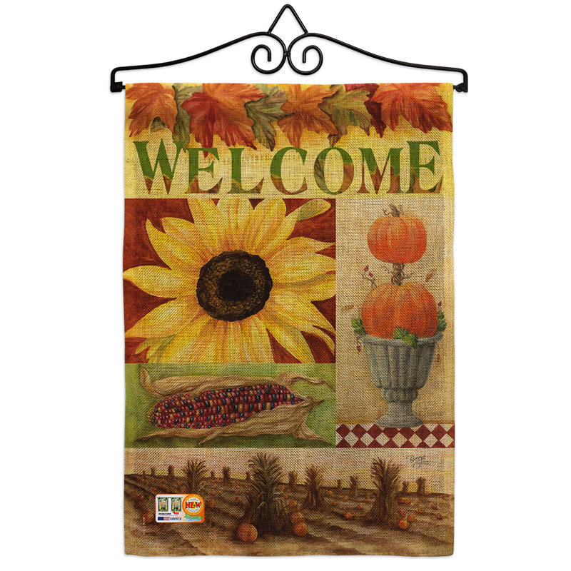 En toile jute et automne 2 côtés en toile jute 19 po x l 13 po, collage tournesol drapeau de jardin