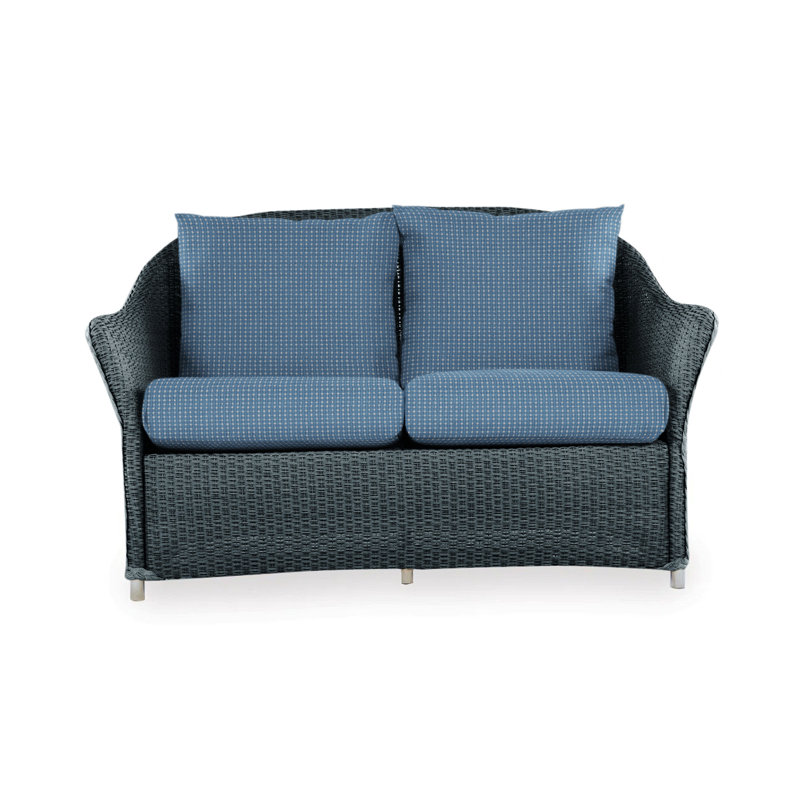 Weekend Retreat Outdoor 2 - Seat Loveseat, White, Bamboo Bay Sky