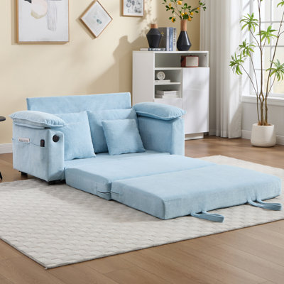Canapé-lit de futon convertible 3-en-1 de 58 pouces, canapé-lit pliable capitonné avec canapé-lit escamotable, causeuse à dossier rabattable avec poches latérales pour le salon