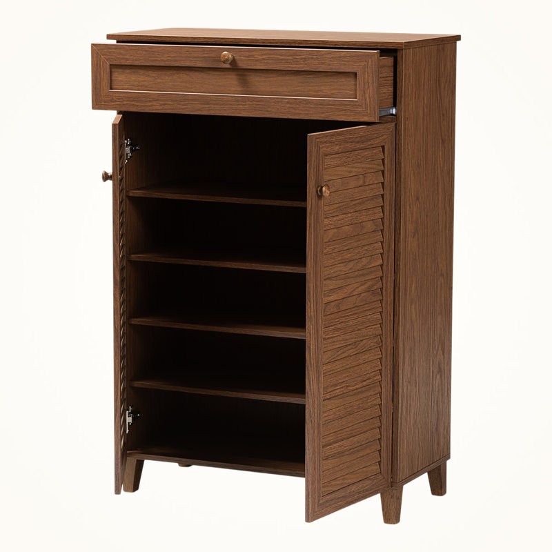 Diora Brown Finish 5-Shelf & 1-Drawer Shoe Storage Cabinet, 44.98" H X 30.46" W X 14.46" D