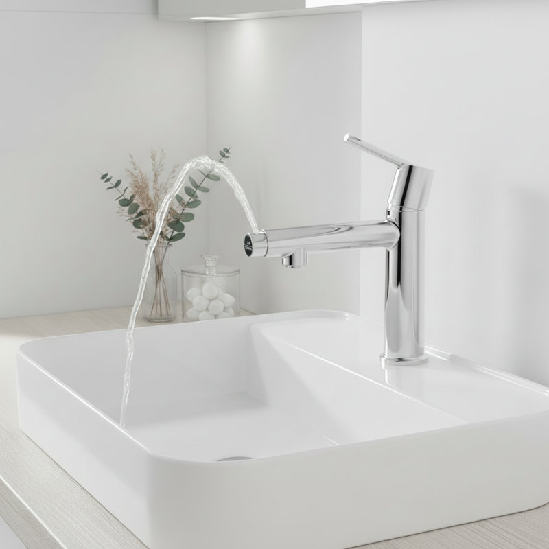Modern 2-in-1 Fountain Flow Bathroom Faucet - Chrome Zinc Deck Mount For Rv & Apartment, Chrome