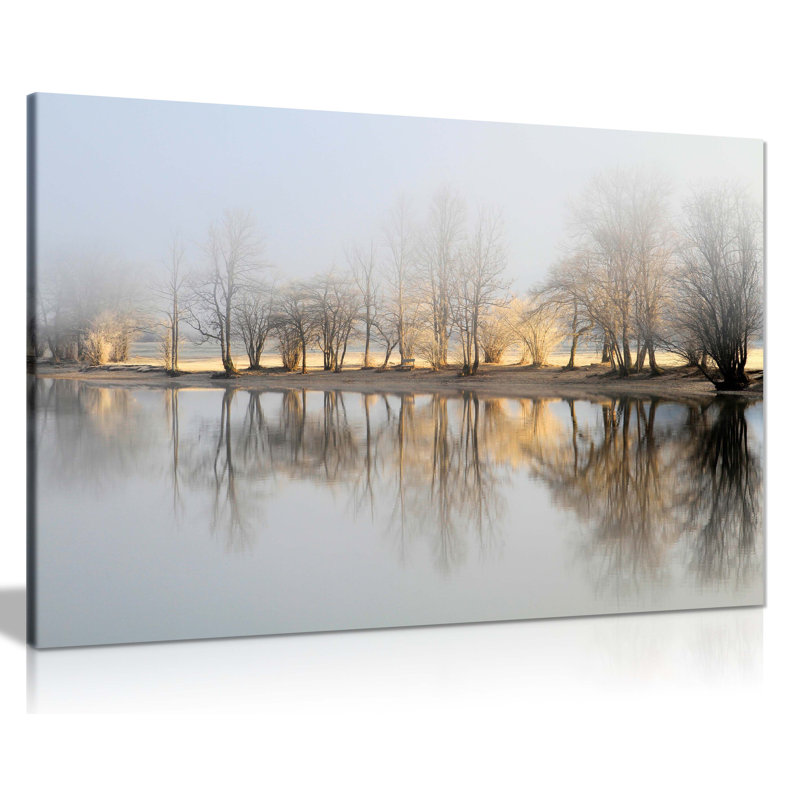 Trees Reflection On Lake - Wrapped Canvas Print, 31cm H x 46cm W
