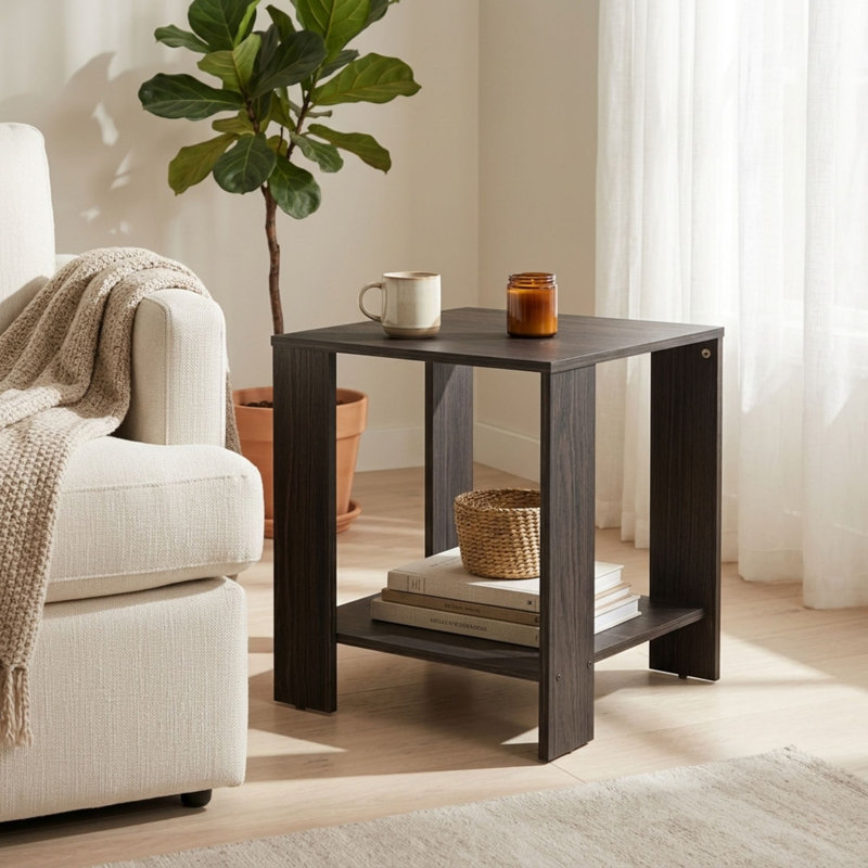 Table de bout carrée de 15,6 po, table d'appoint avec tablette de rangement ouverte pour le salon et la chambre à coucher