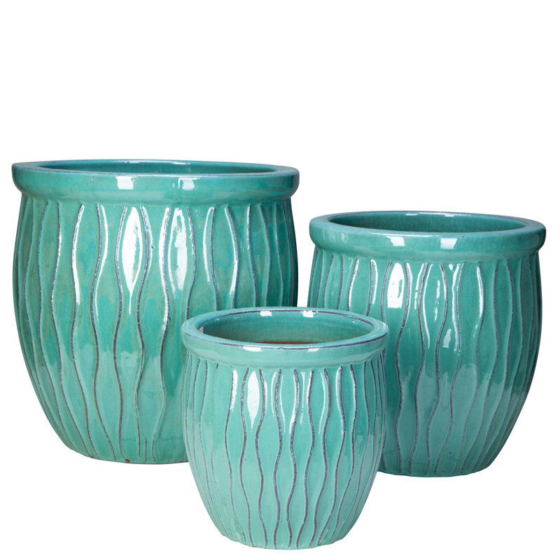 Corriente Fishbowl Planter Set of 3 - Turquoise, Turquoise