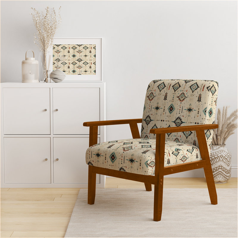 Fauteuil d'appoint rembourré Tribal Nomad Boho, Accoudoirs carrés bruns