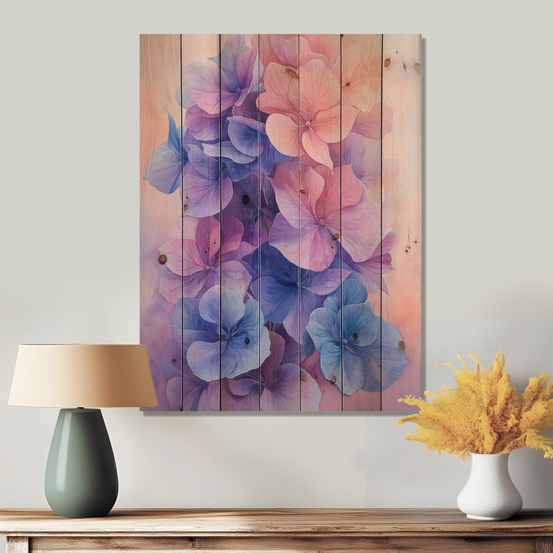 Lavande fluide, Hortensia fluide II - Art mural bois d'hortensia - sur bois de pin naturel, H 40 po x l 30 po x P 0,78 po