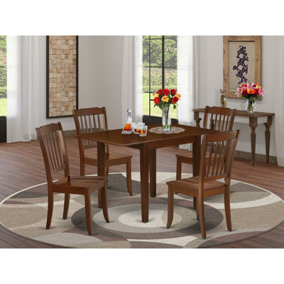 5 Piece Dining Set Includes a Rectangle Dining Room Table with Dropleaf and 4 Kitchen Chairs, 30x48 Inch, Mahogany