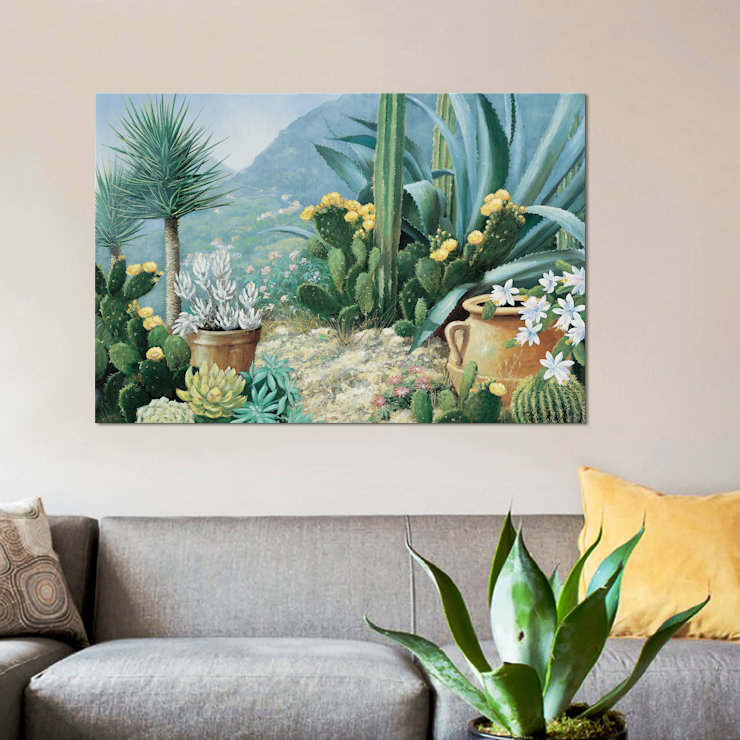 «Cactus», reproduction sur toile, H 18 po x l 26 po x P 1,5 po, Toile encadrée noire, Pas de tapis