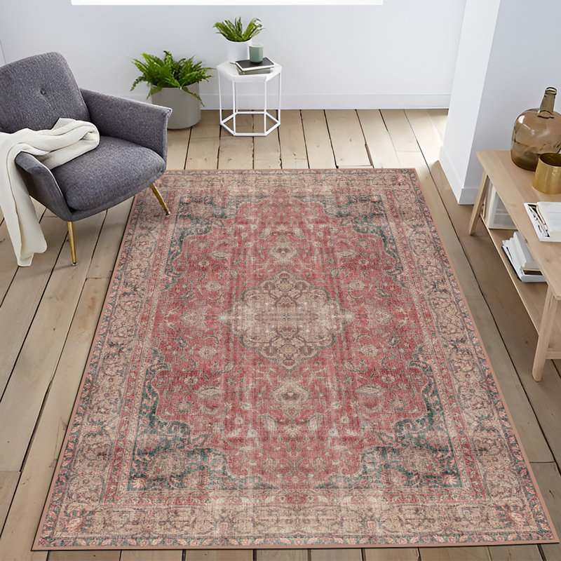 Tapis décoratif rouge à motif traditionnel, Tapis de couloir 3 pi 9,81 po x 9 pi 10,11 po