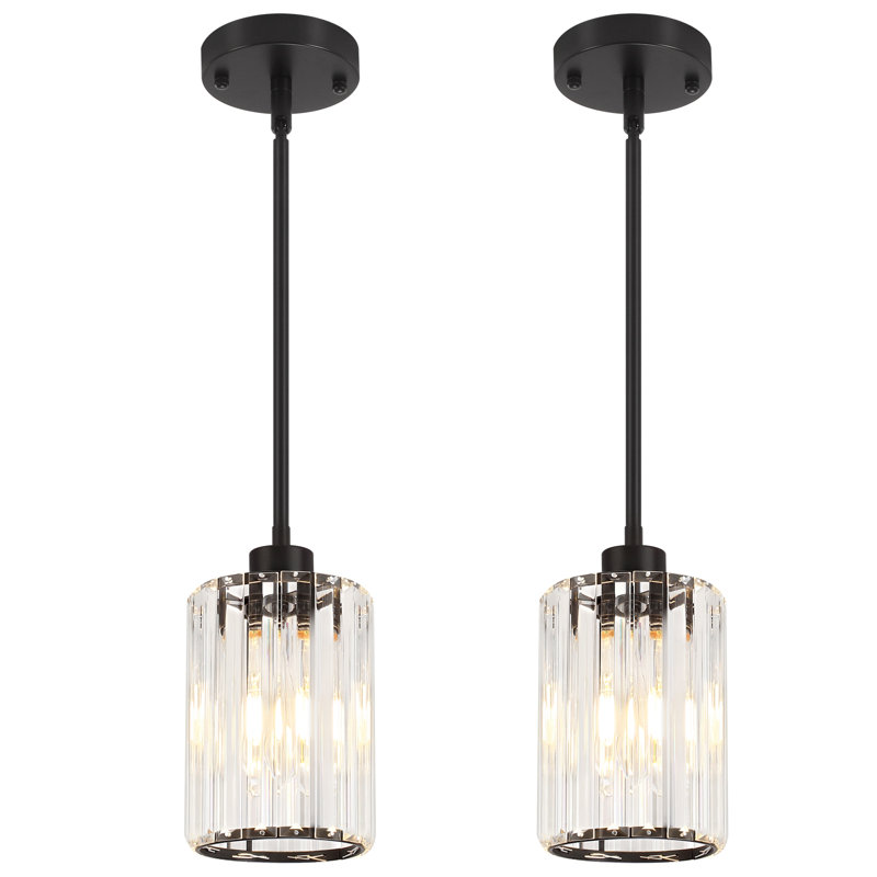 Bette 1-Light Modern Crystal Single Pendant Light With Adjustable Height, Matte Black