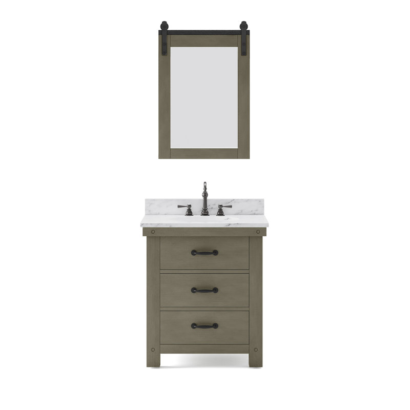 Aberdeen 30" Bath Vanity with Mirror, Rustic Sierra, Carrara White