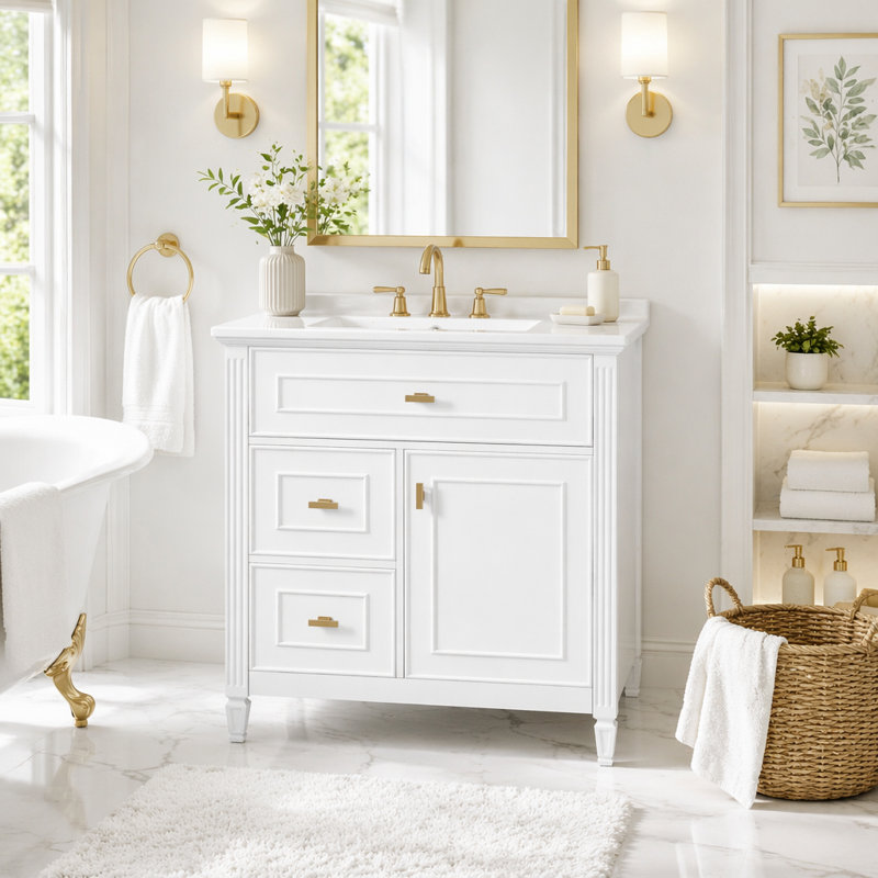 Meuble-lavabo de 30 po avec lavabo et rangement intelligent, Blanc, 30