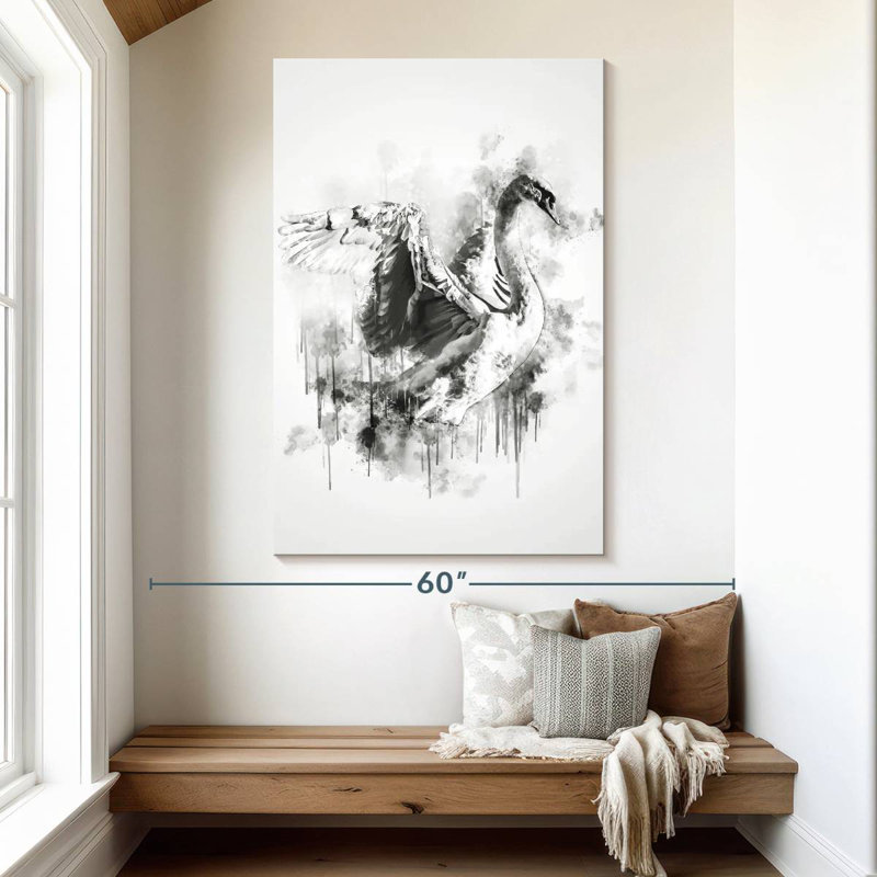 Cygne Brampt noir et blanc, H 51 po x l 34 po