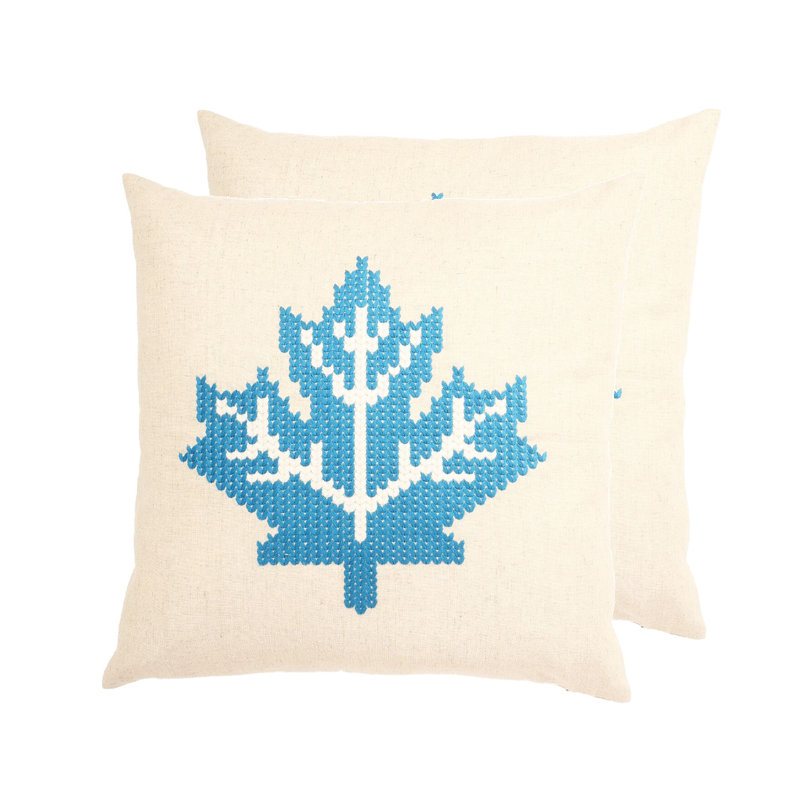  Housse et insert de coussin décoratif carré en mélange de lin O canada, Bleu, Mélange de duvet