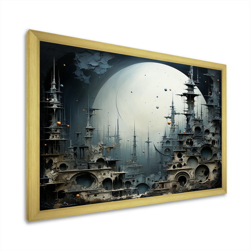 Surréalisme au clair de lune, Cultures du monde, temple - art mural paysage du surréalisme, Cadre doré simple
