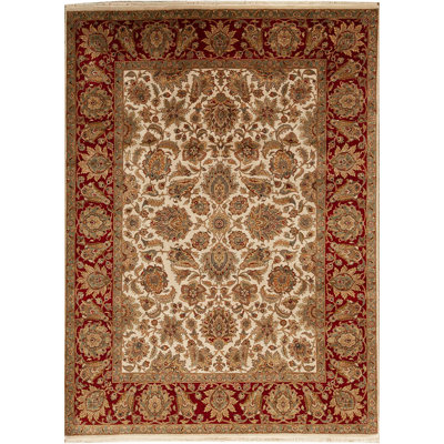 Tapis ivoire et rouge noué à la main de haute qualité