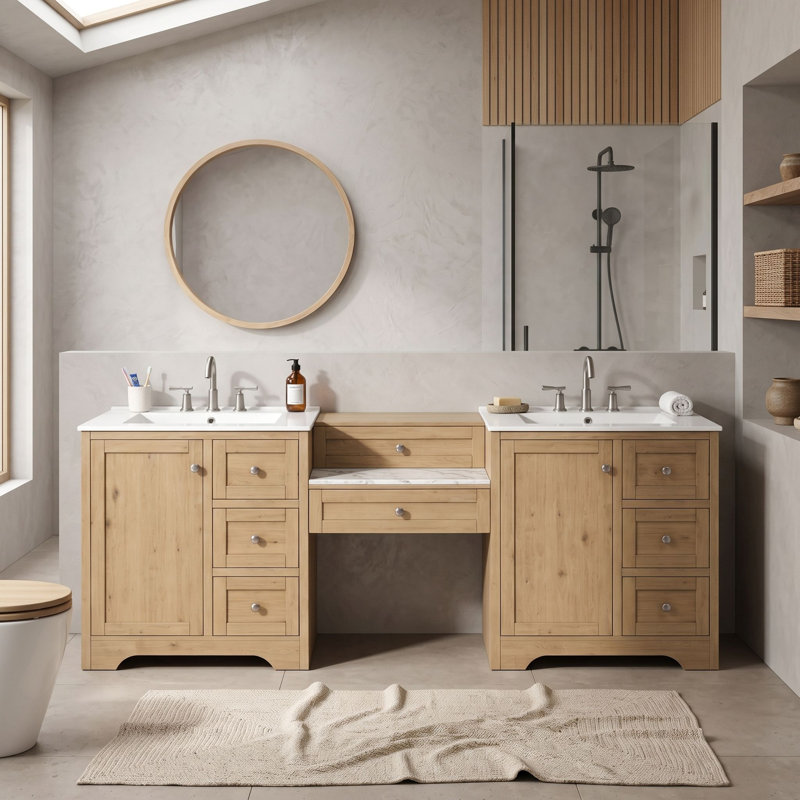 Freestanding Standard Double Vanity Bathroom Vanity With Ceramic Top, Bois