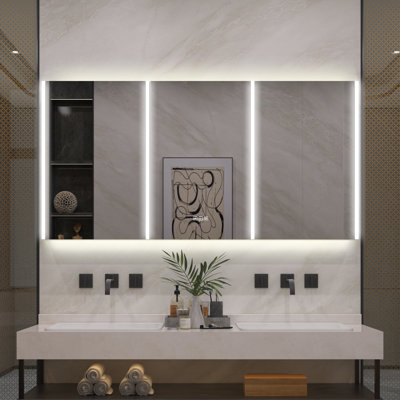 60''W X30''H Wall Mounted High-Brightness PC Lampshade Glows LED Mirror Cabinet
