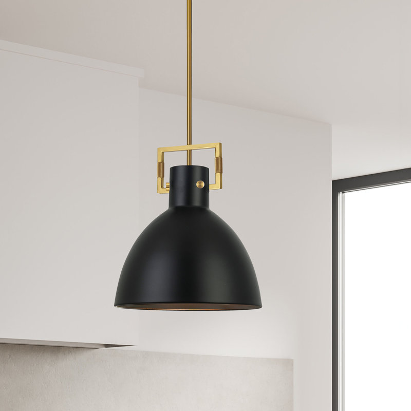 Luminaire suspendu en forme de dôme à 1 lumière Holzheimer, Laiton vieilli, Noir, H 16,75 po x l 13,75 po x P 13,75 po
