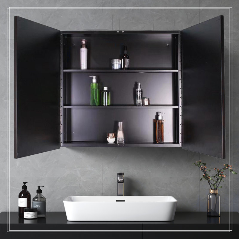 Armoire à pharmacie 26 po x 30 po à fixation murale ou en métal noire avec miroir