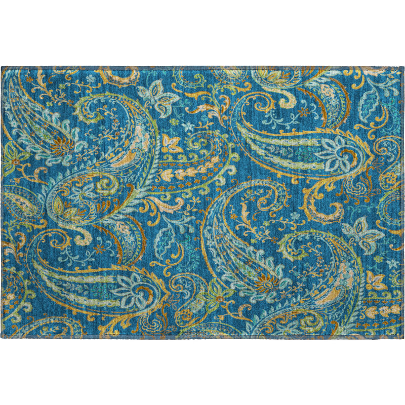 Premium Machine Washable Cerrito AMF533 Navy Rug, Rectangle 1'8" x 2'6"