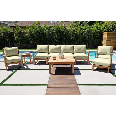 Huntington 6 Piece Teak Sofa Seating Group with Sunbrella Cushions -  Willow Creek Designs, HUN-DS6-2CLB1RT1LT2ARML2OTTO136SQ1END-5404